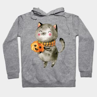 Spooky Halloween Cat - Cute Cat with Pumpkin Scarf Hoodie